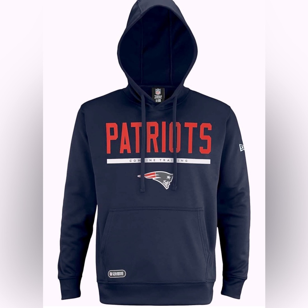 NWT [New Era] New England Patriots Navy Fleece NFL Pullover Hoodie Mens L or XXL - Picture 2 of 12
